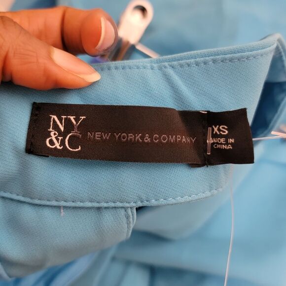 New York and Company Blue Belted Halterneck Wide-Leg Jumpsuit - Picture 6 of 8